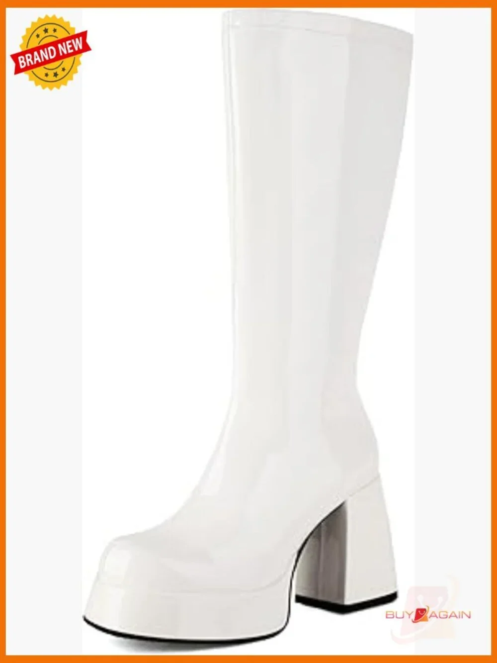 Knee High Platform Boots Patent Leather Chunky Heel Square Toe 70s Disco